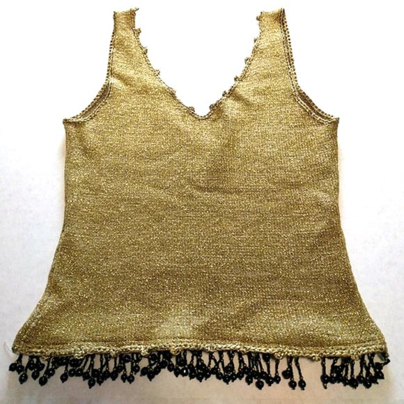 Gold Luxury Hand-Knit Sleeveless Top by Elaris Size Small - Picture 3 of 8